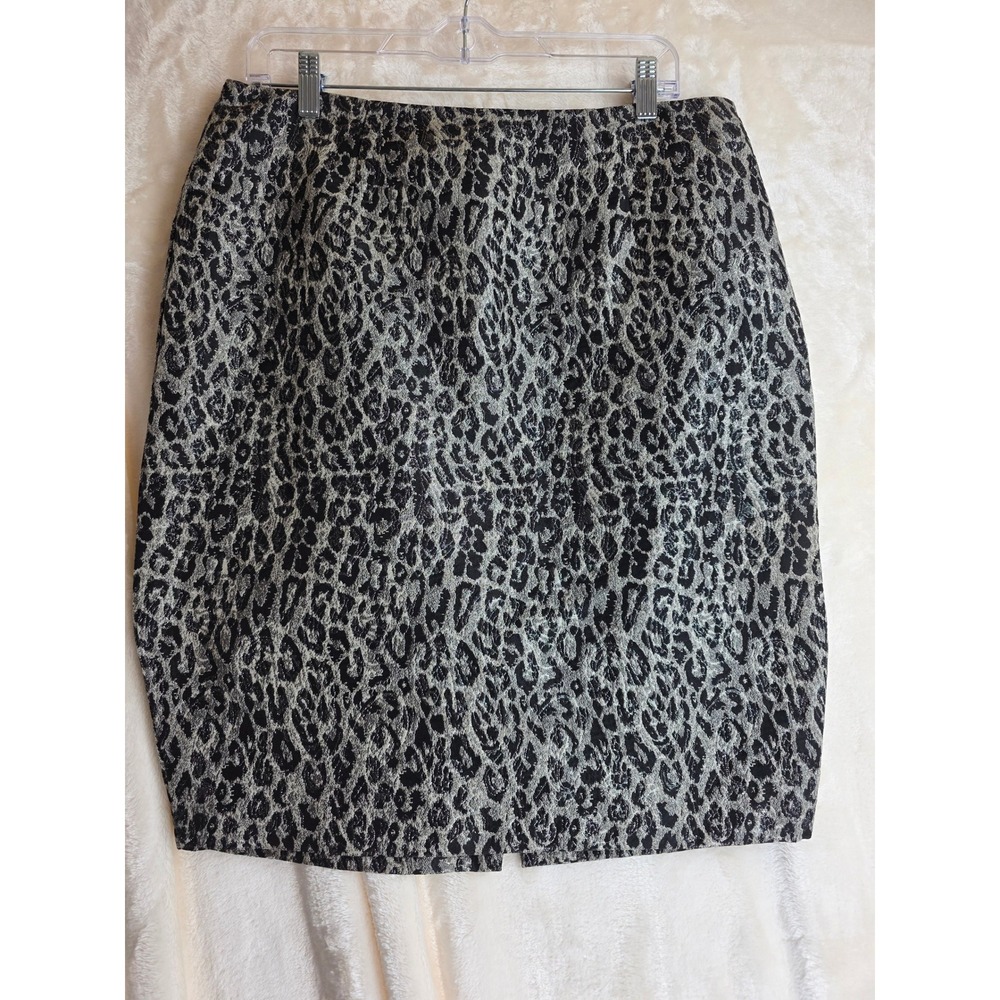 Sunny Leigh Leopard Print Metallic Pencil Skirt Women Size 12